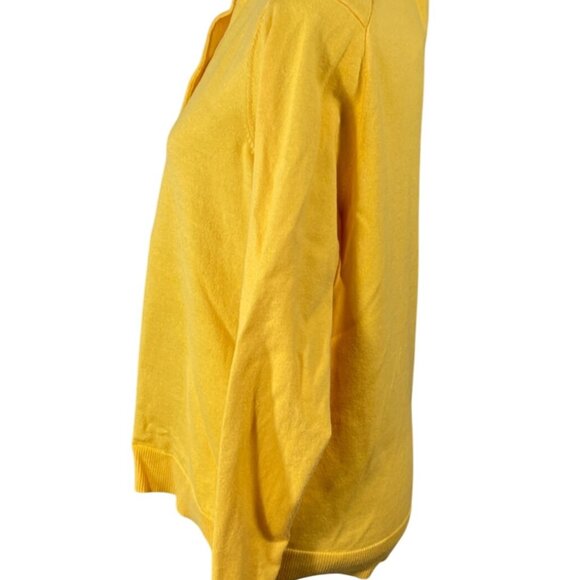 Karen Scott Cardigan Sweater Mango Yellow Size L Large Button Crew Neck - Picture 2 of 6
